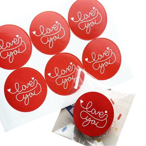 [A-019456] Stickers Rond love you rood etiket 60 labels