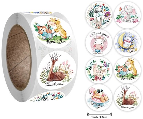 [A-022950] Sluitstickers Dieren beloning rond etiket 2,5 cm rol 500 labels