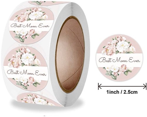 [A-024266] Sluitstickers Best mom ever rond etiket 2,5 cm rol 500 labels