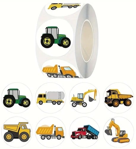 [A-027097] Sluitstickers Trekkers tractor grondverzet beloning rond etiket 2,5 cm rol 500 labels
