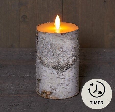 [A-027501] LEDkaars Berkenschors Wit 3D Flame Moving Flame Anna's Collection met timer 7,5x12,5 cm per stuk