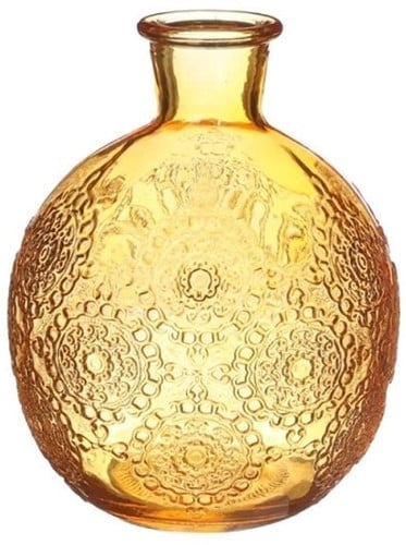 [A-027775] Gekleurd Glazen Flesje Bologna Vaasje Kandelaar Oker Ø13 cm H17 cm per stuk 