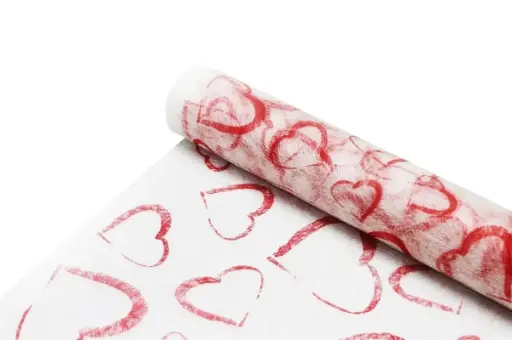 [A-027791] Sizoflor short fibre stof voor bloem en cadeau Heart Red Print 30 cm 5 meter rol